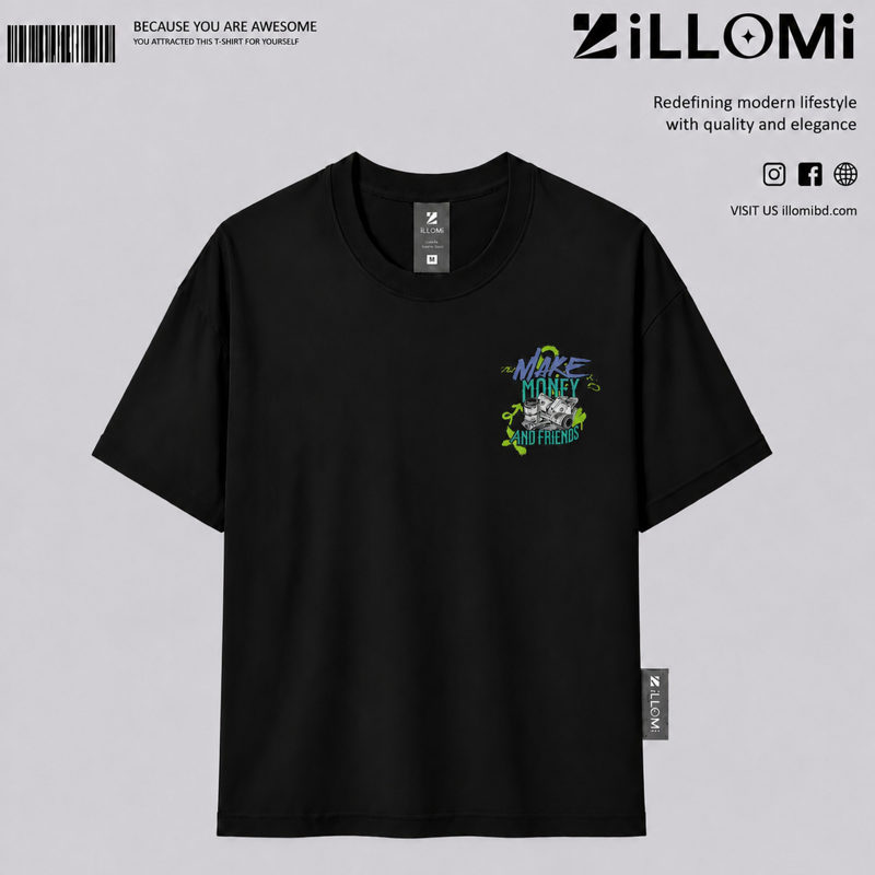 MAKE MONEY AND FRIENDS Dtf Drop-Shoulder back and front Black image 1